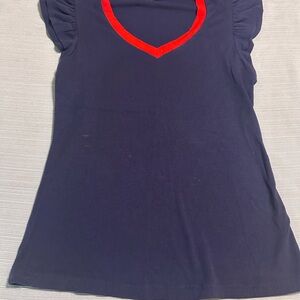 Women's Navy Top with Red V-Neck Trim
